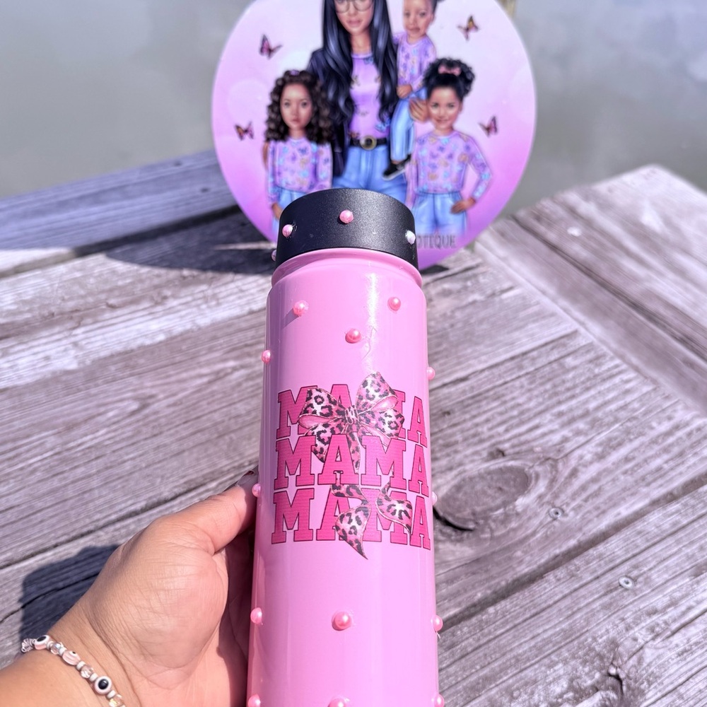Pink Kids Water Bottle with Leopard Print Custom Made